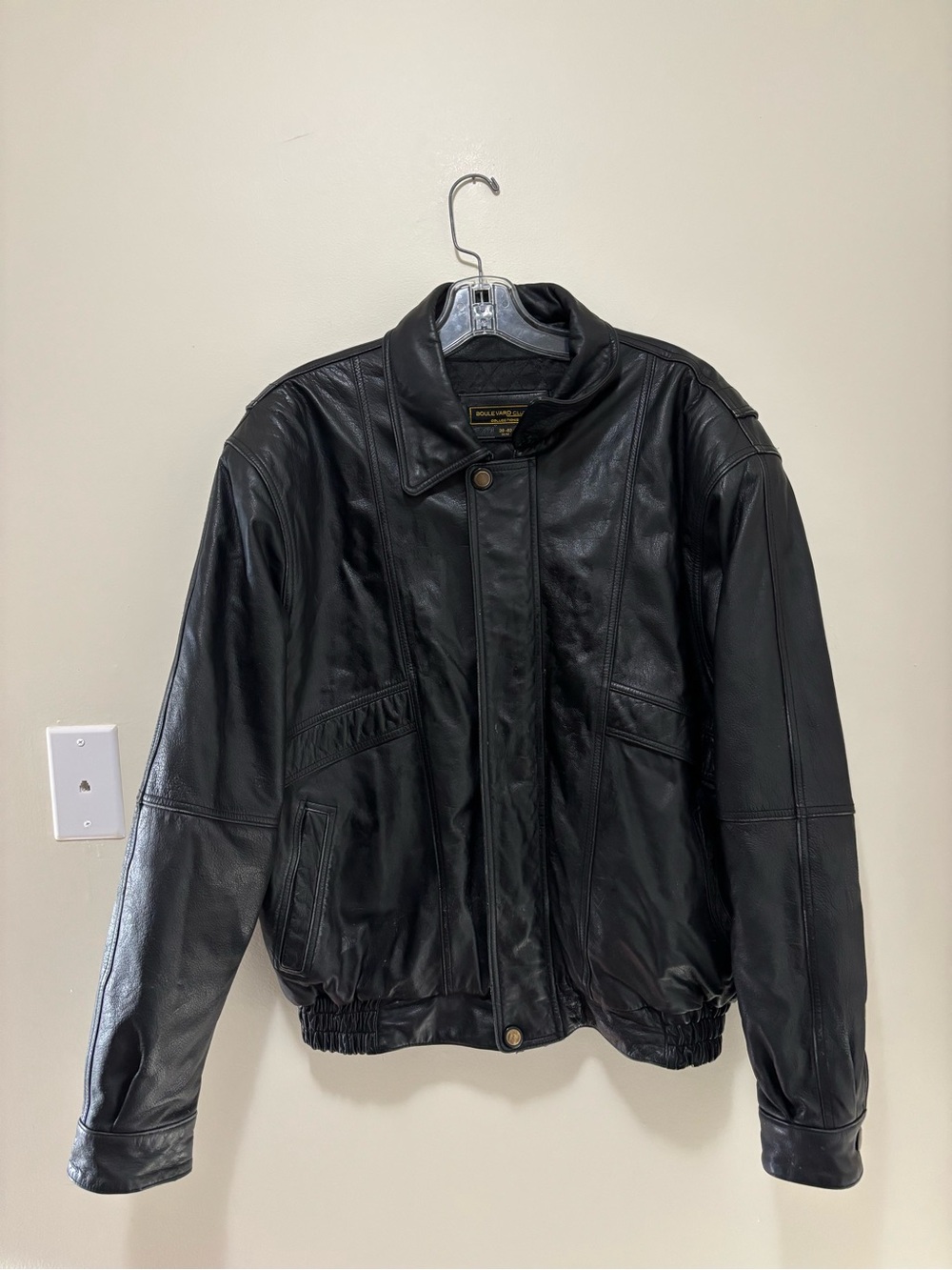 Vintage Boulevard Club Collections Black Leather Bomber Jacket (Size 38-40 / Med